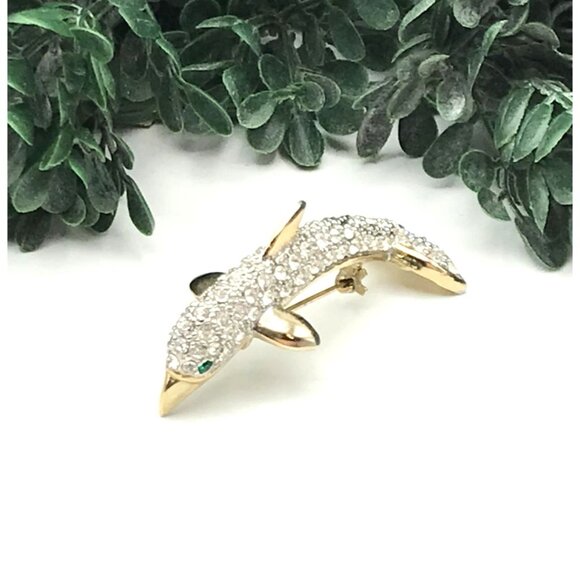 Dolphin Crystal Rhinestone Brooch Pin Jewelry Elegant Accessory - Picture 1 of 15